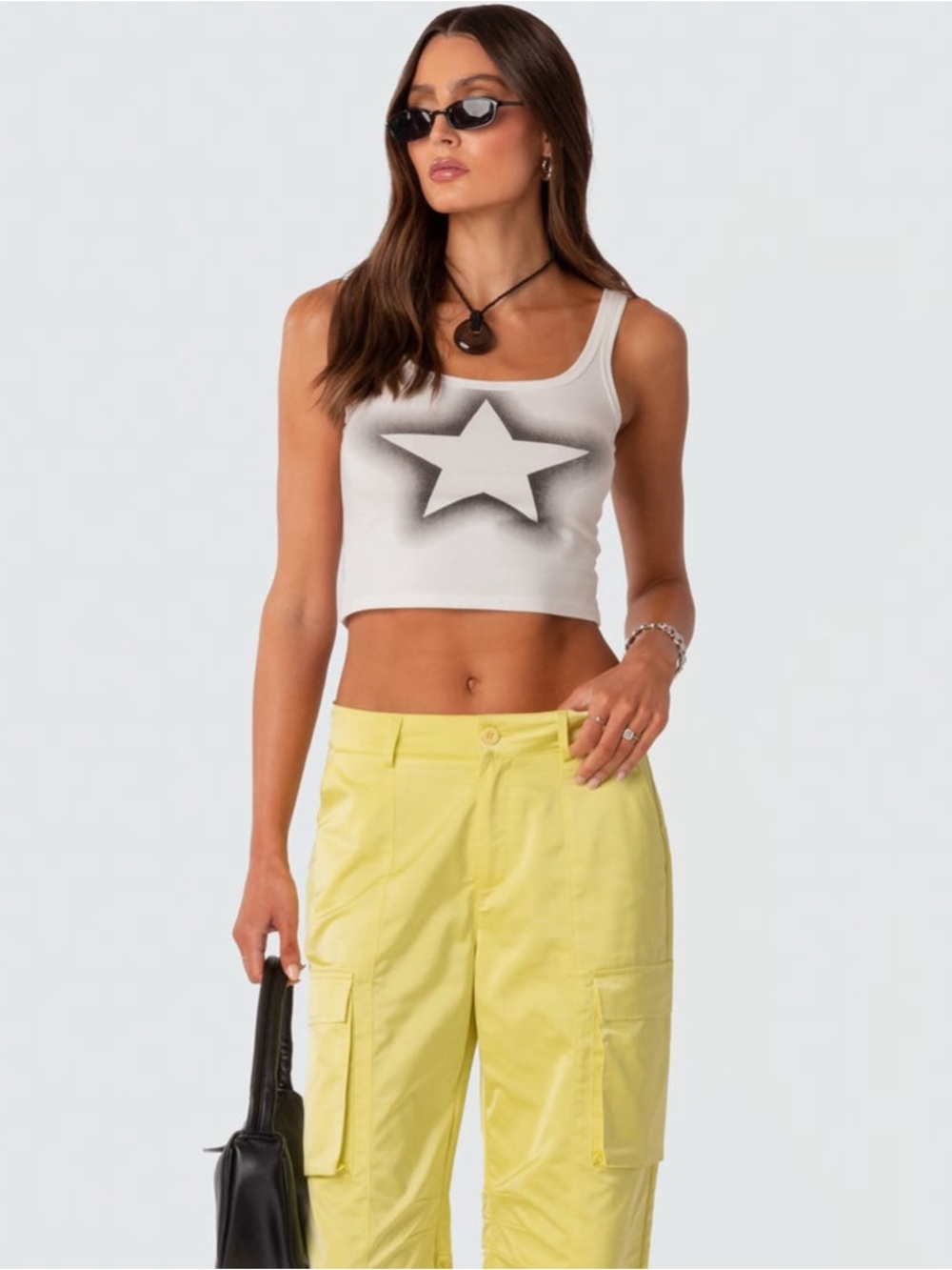 Edikted Cropped White Star Spray Paint Tank Top